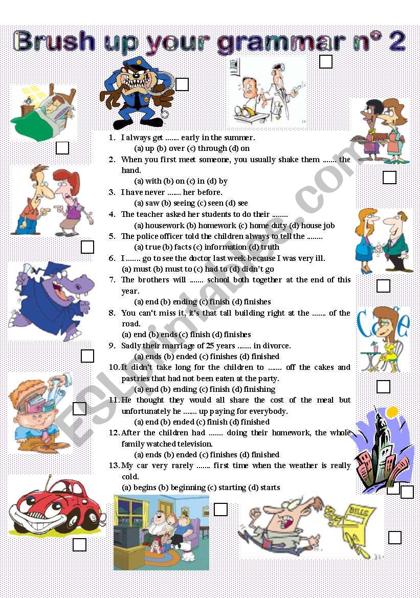 BRUSHING UP YOUR GRAMMAR N 2 MULTIPLE CHOICE+LINKING IMAGES (KEY INCLUDED)