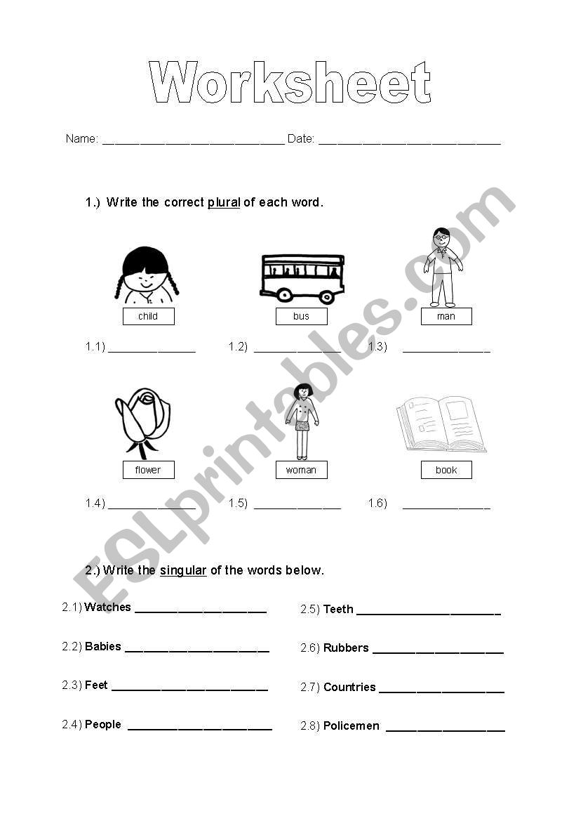 Plurals worksheet