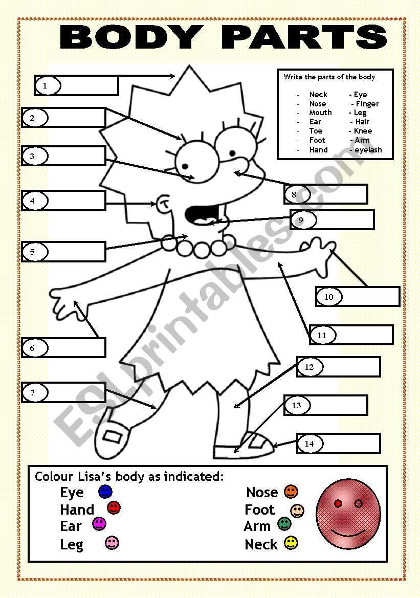 BODY PARTS (LISA SIMPSON) worksheet