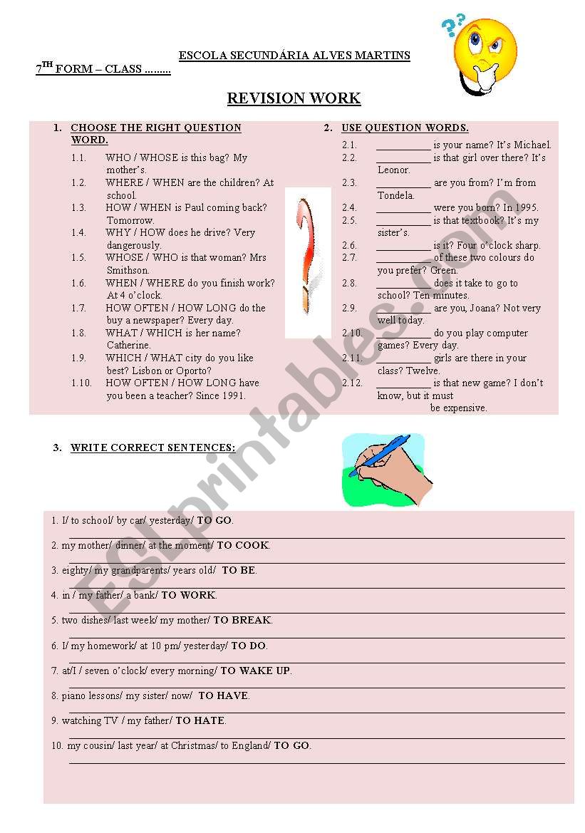 REVISION WORK worksheet