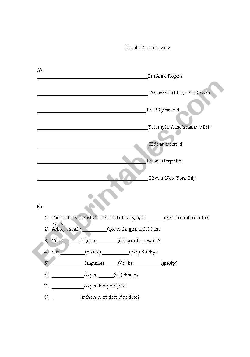 Simple Present  worksheet