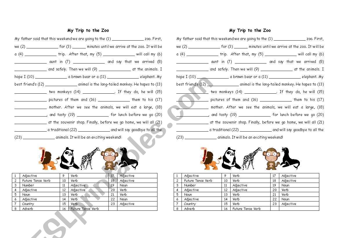 Mad Libs Zoo Visit worksheet