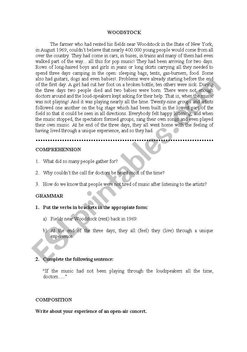 selectividad woodstock worksheet