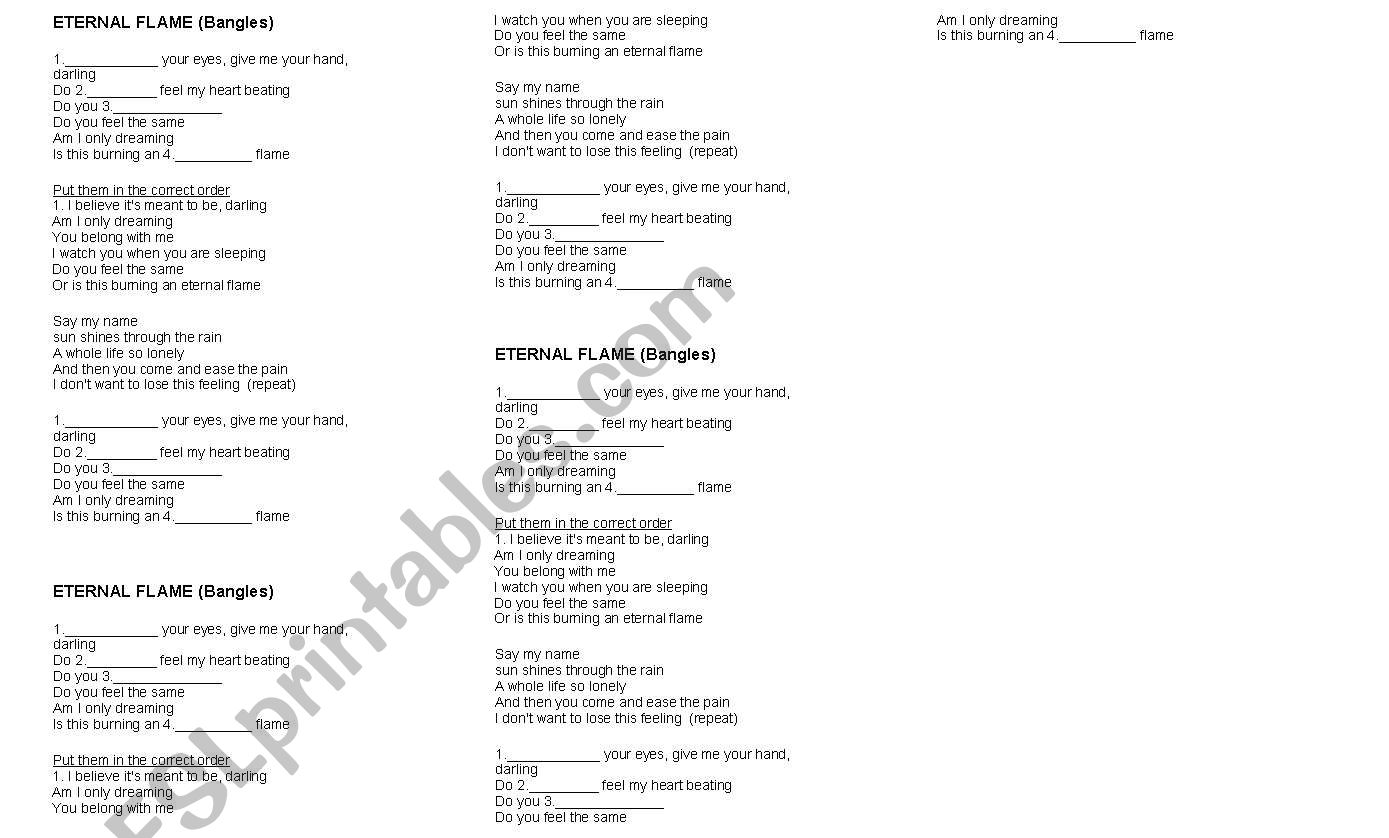 Eternal Flame worksheet