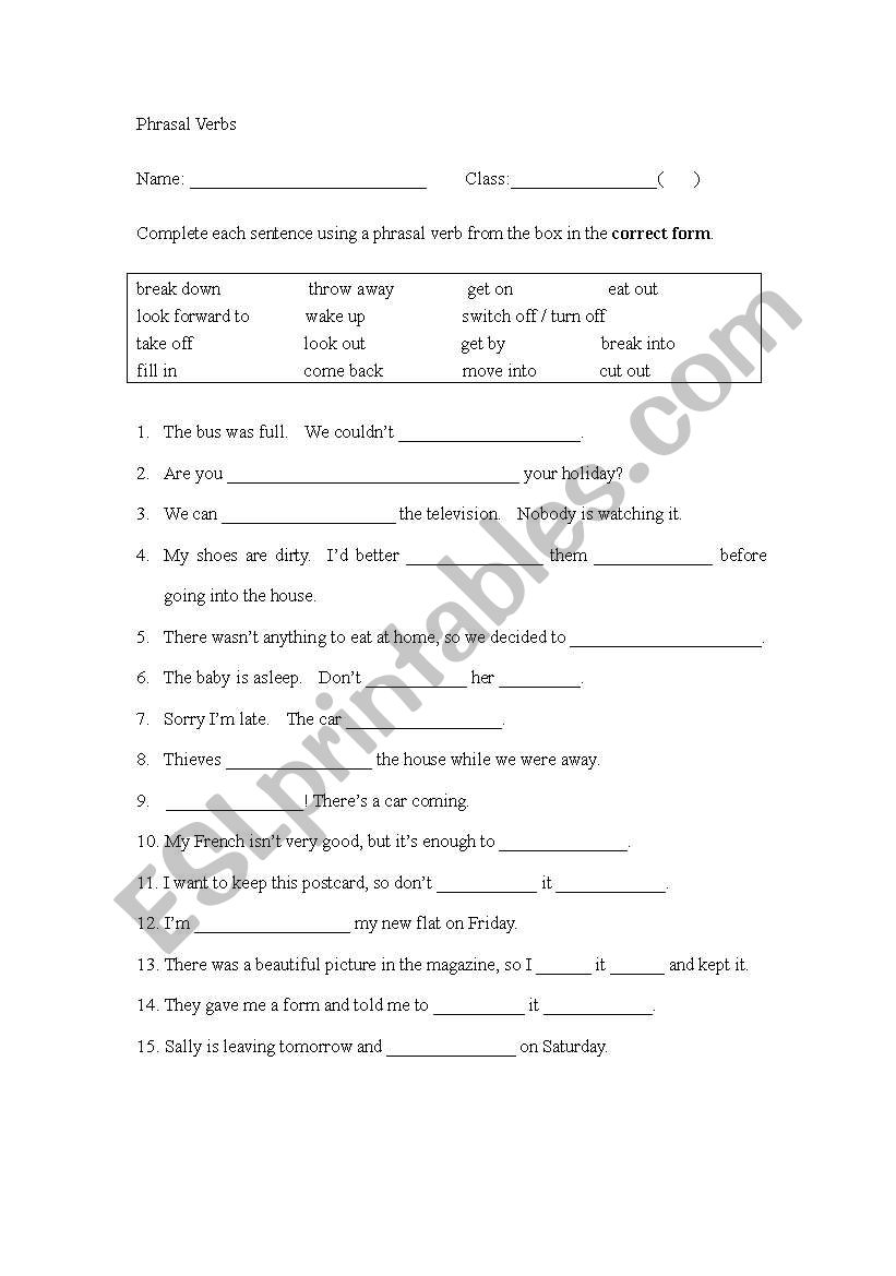 phrasal verbs exercise worksheet