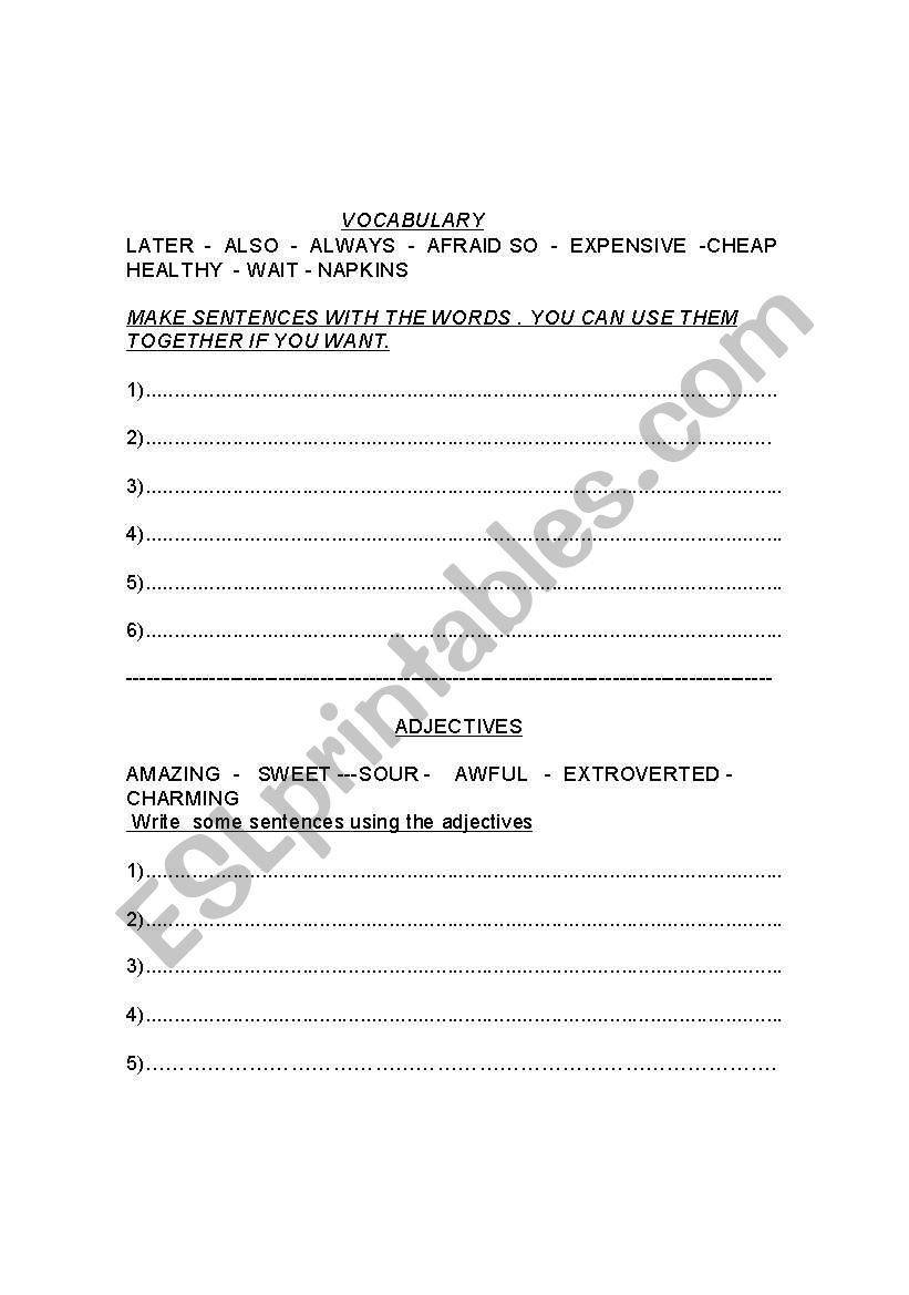  FORM SENTENCES worksheet