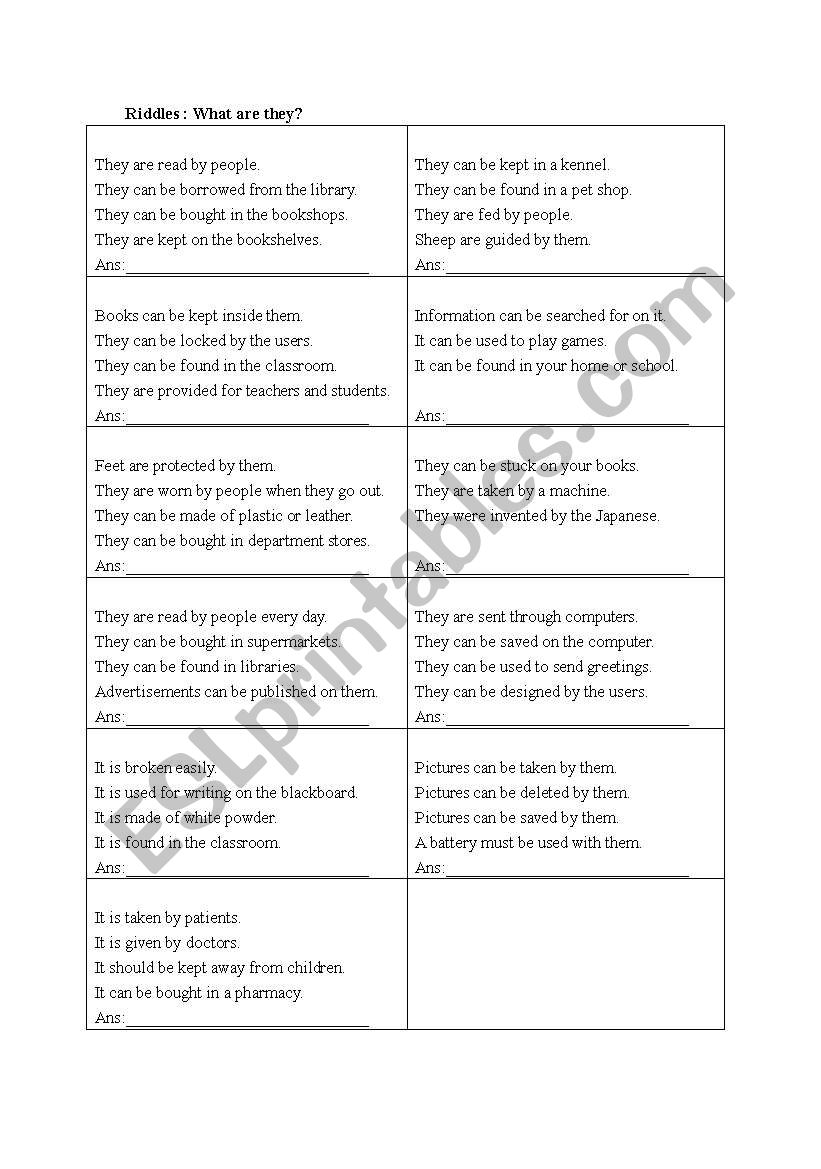 Passive Voice- riddles worksheet