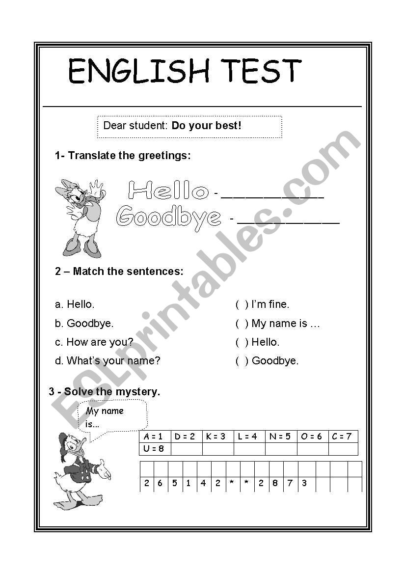 English Test worksheet