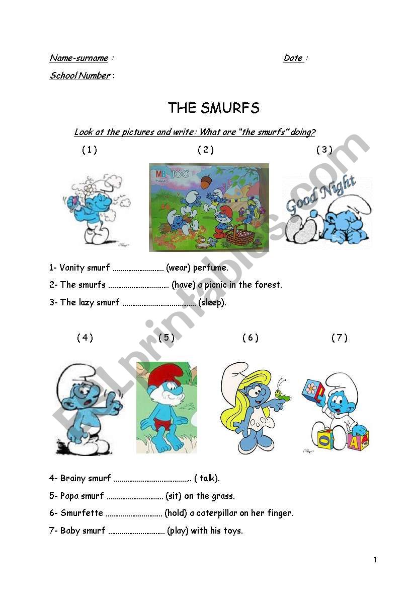 What are the smurfs  doing? worksheet