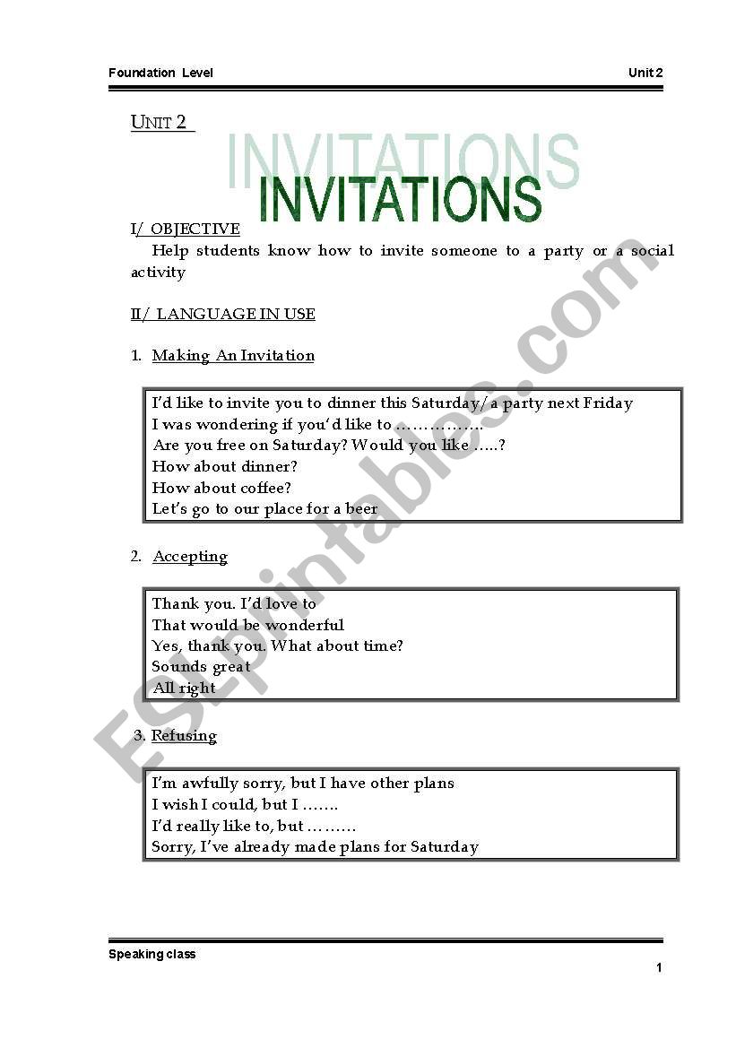Invitation  worksheet