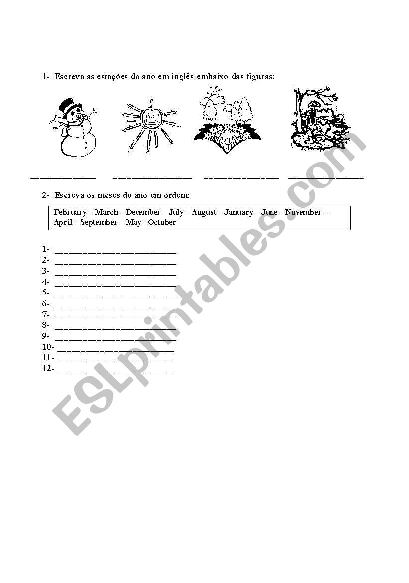 Seasons and months worksheet