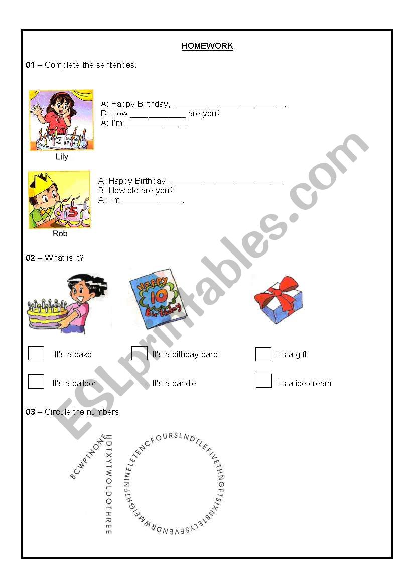 Birthday activity worksheet