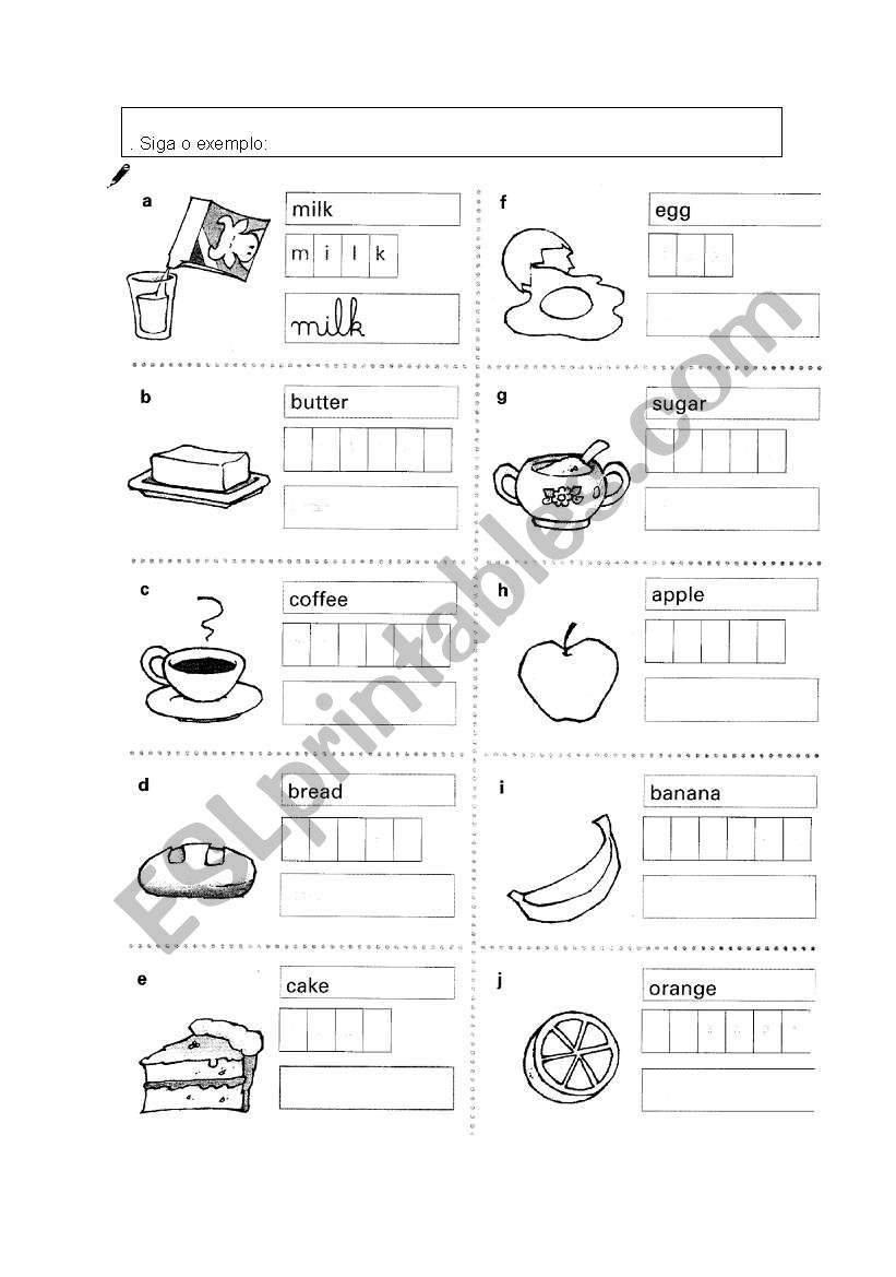 food worksheet