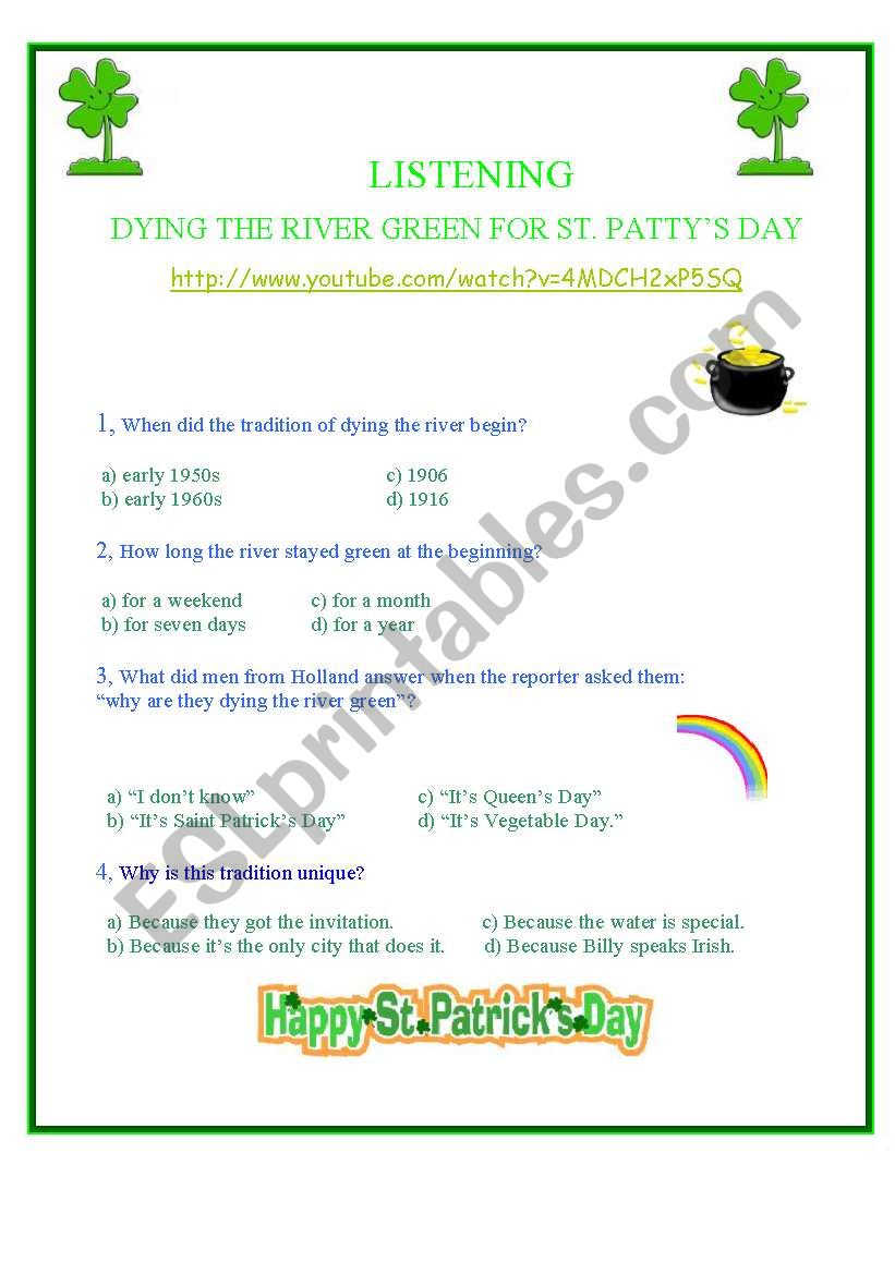 ST. PATRICKS DAY LISTENING worksheet