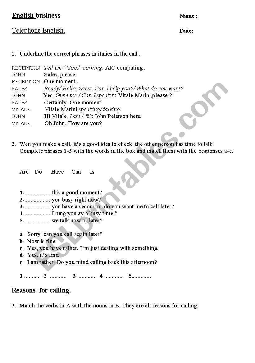 business English  worksheet