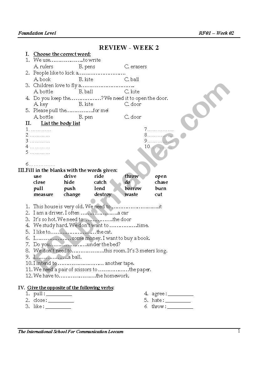 Review  worksheet