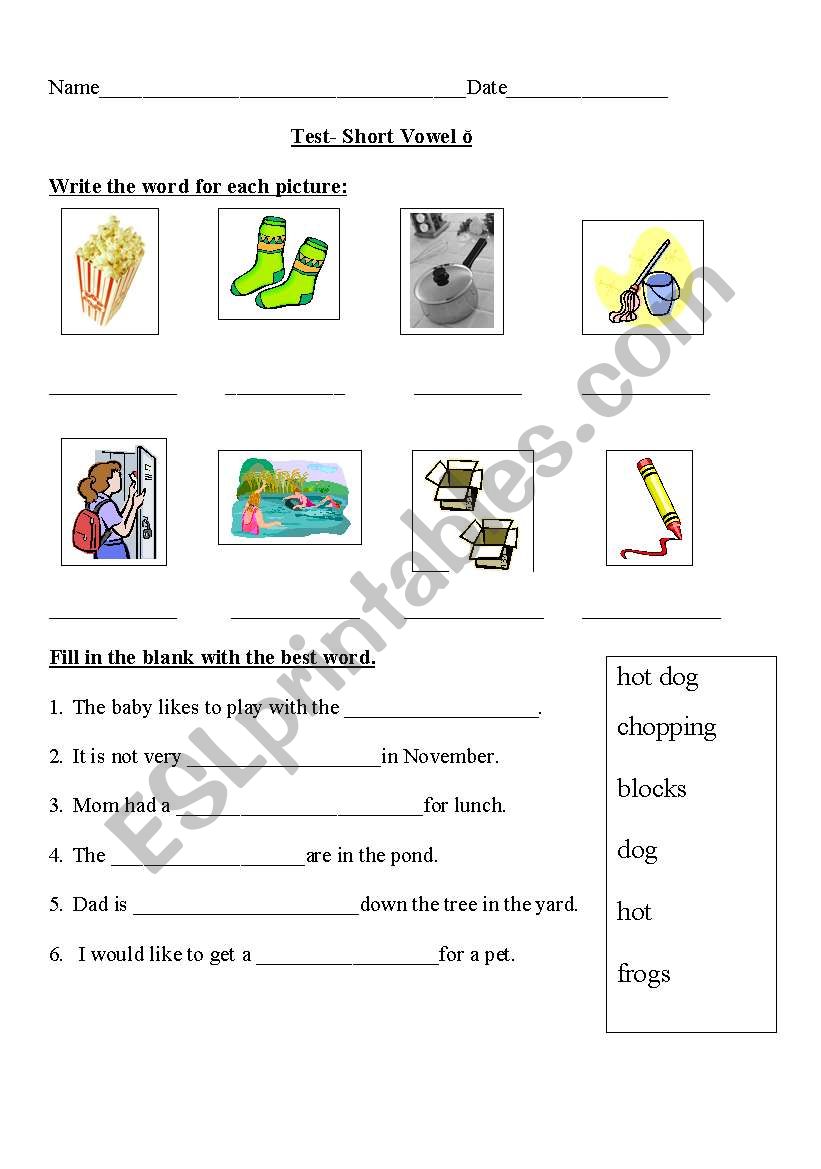 Short Vowel o worksheet