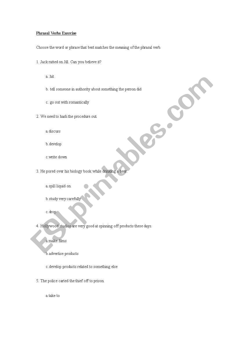 phrasal verbs exercise worksheet