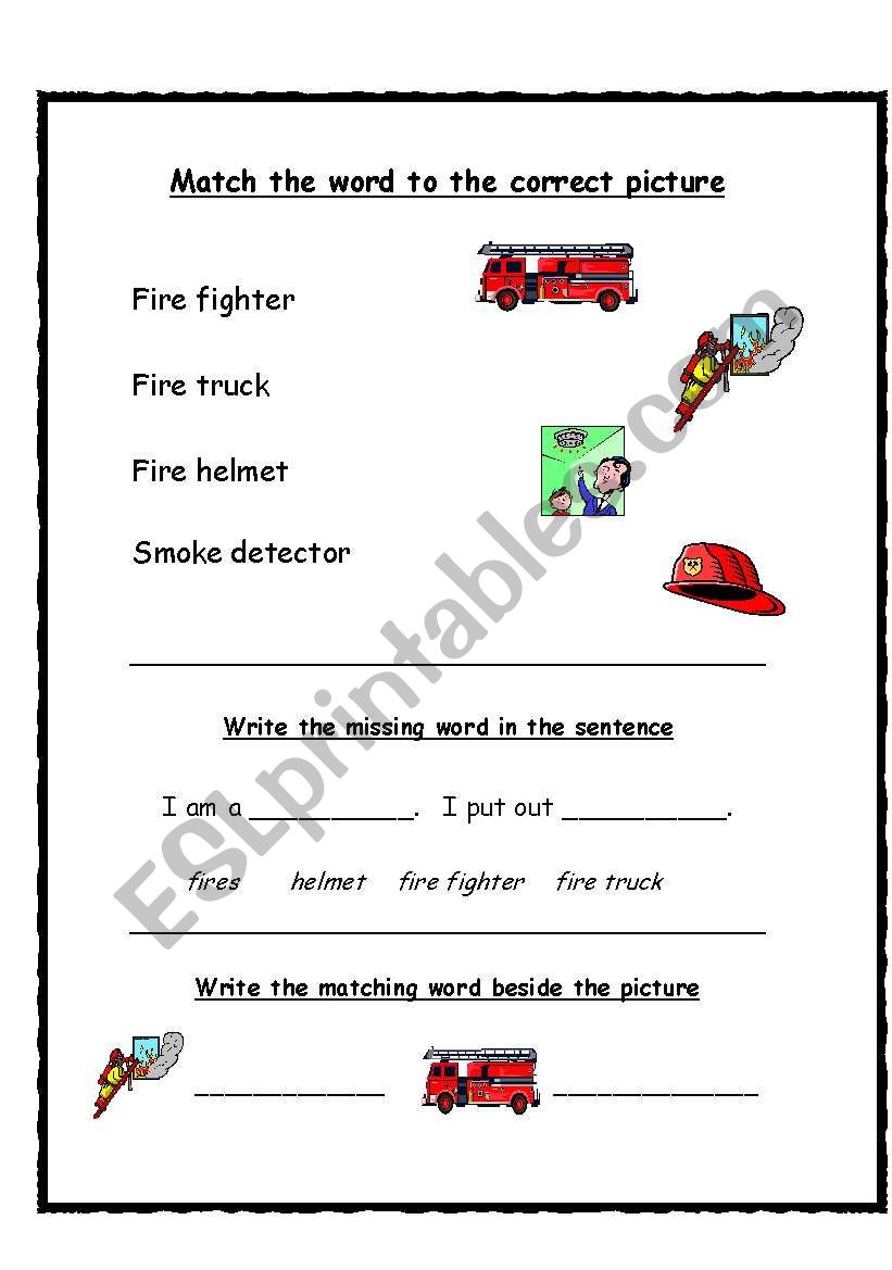 Jobs - Fireman worksheet