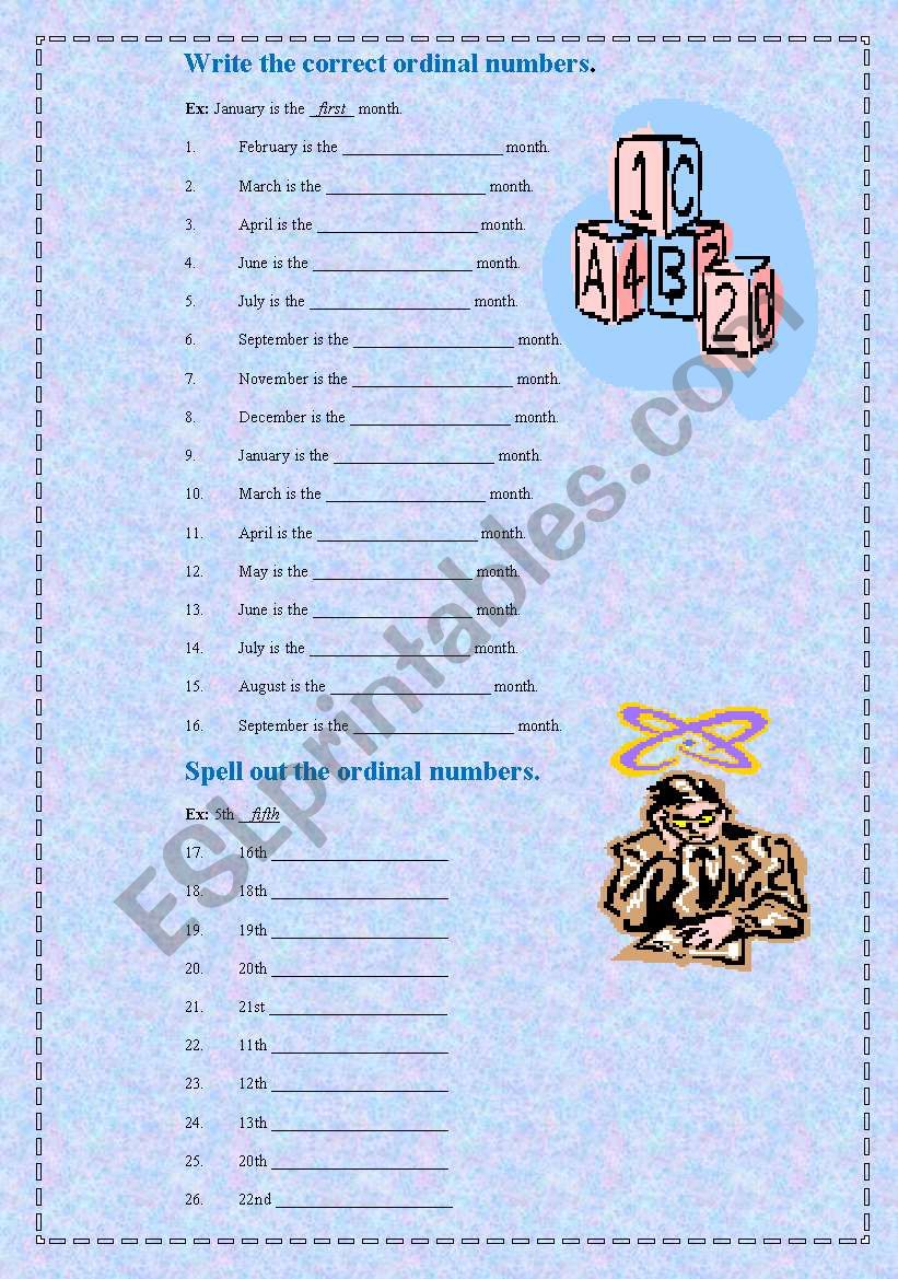 Ordinal numbers.doc worksheet