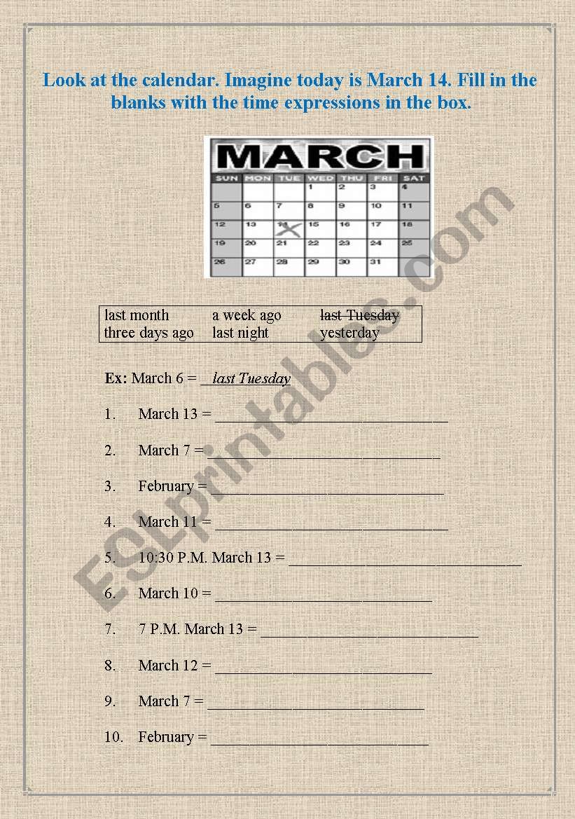 Time expressions  worksheet