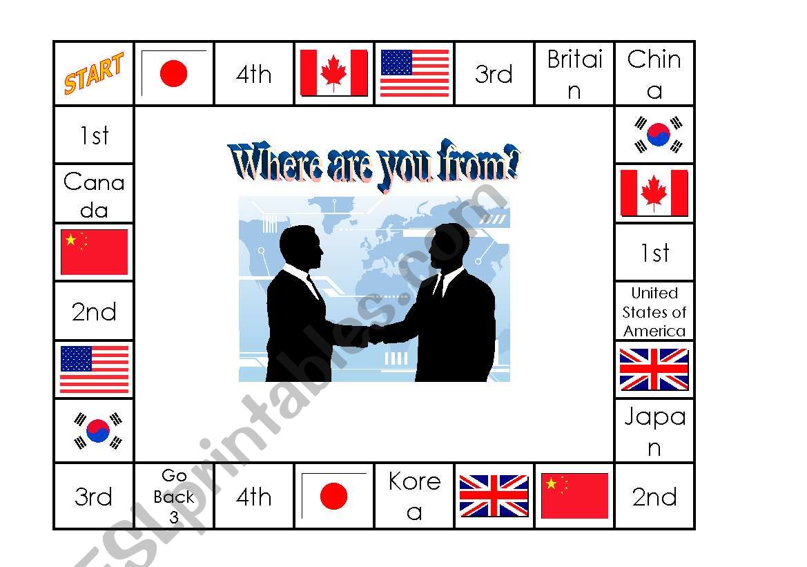 Where are you from Board Game worksheet