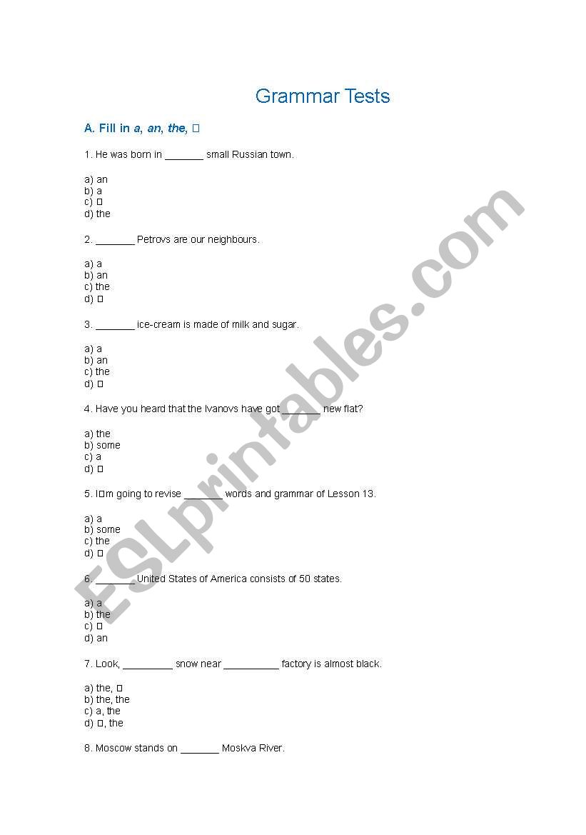 Grammar test (mixed) with answers
