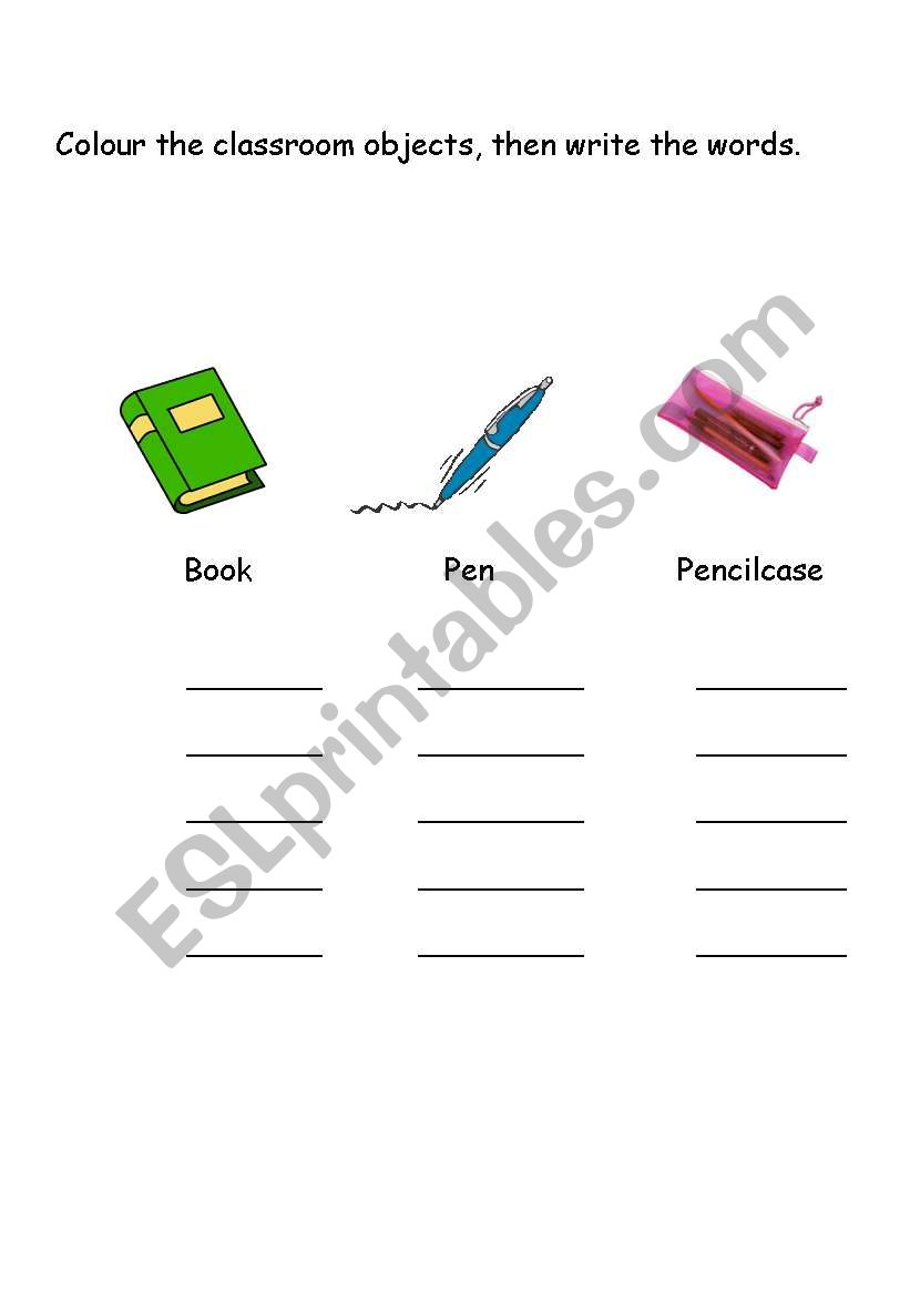 Classroom objects worksheet