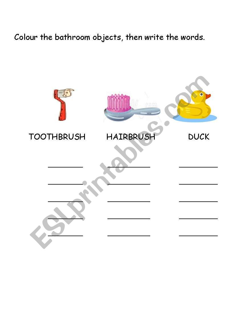 Bathroom objects worksheet