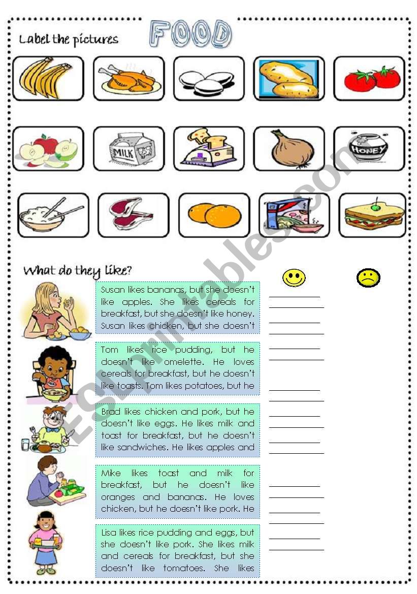 FOOD - Likes and Dislikes worksheet