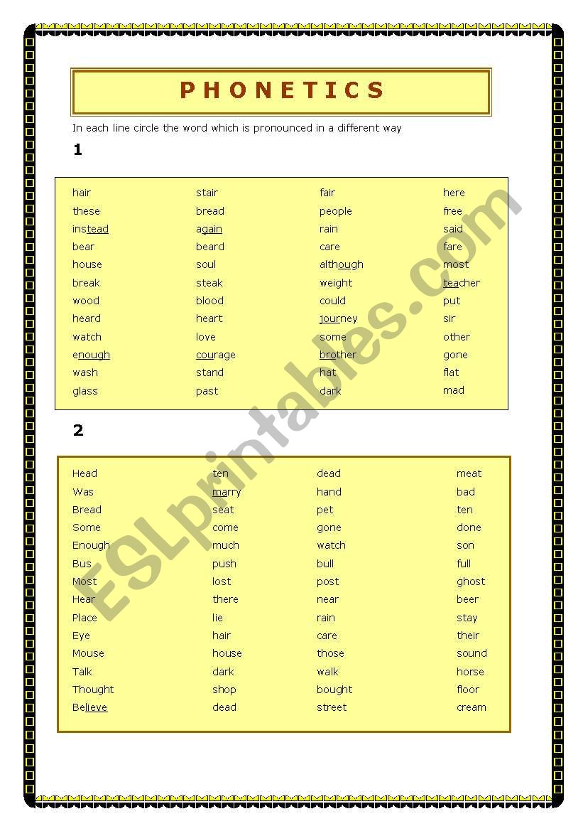 Phonetics - Odd man out worksheet