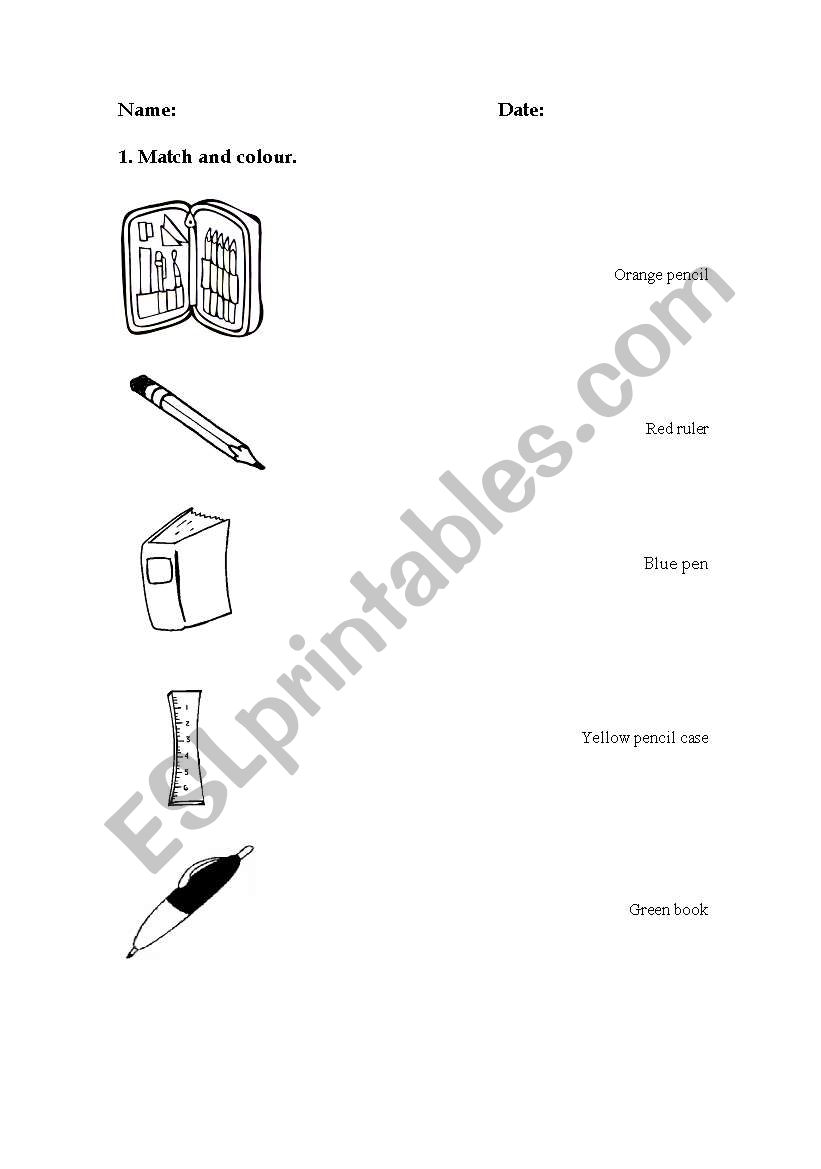 Match and colour worksheet