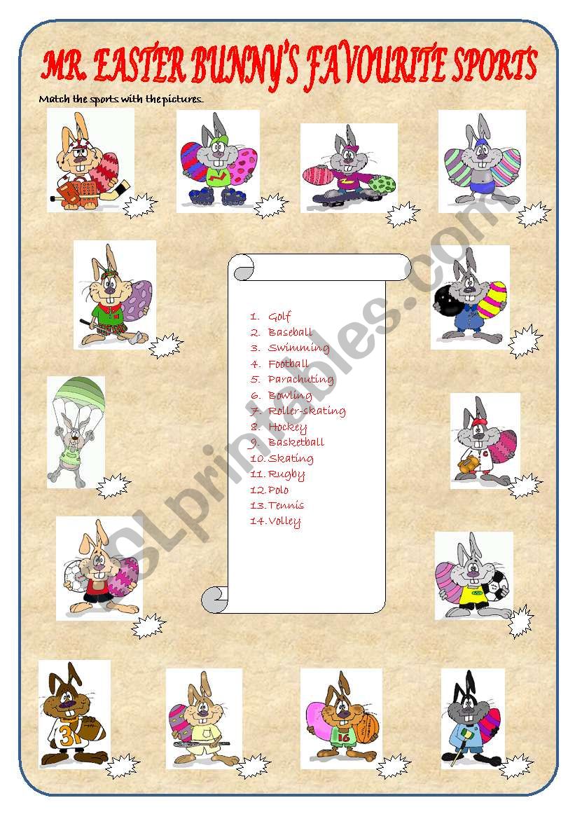 Mr. Easter Bunny´s Favourite Sports ESL worksheet by nuno miguel