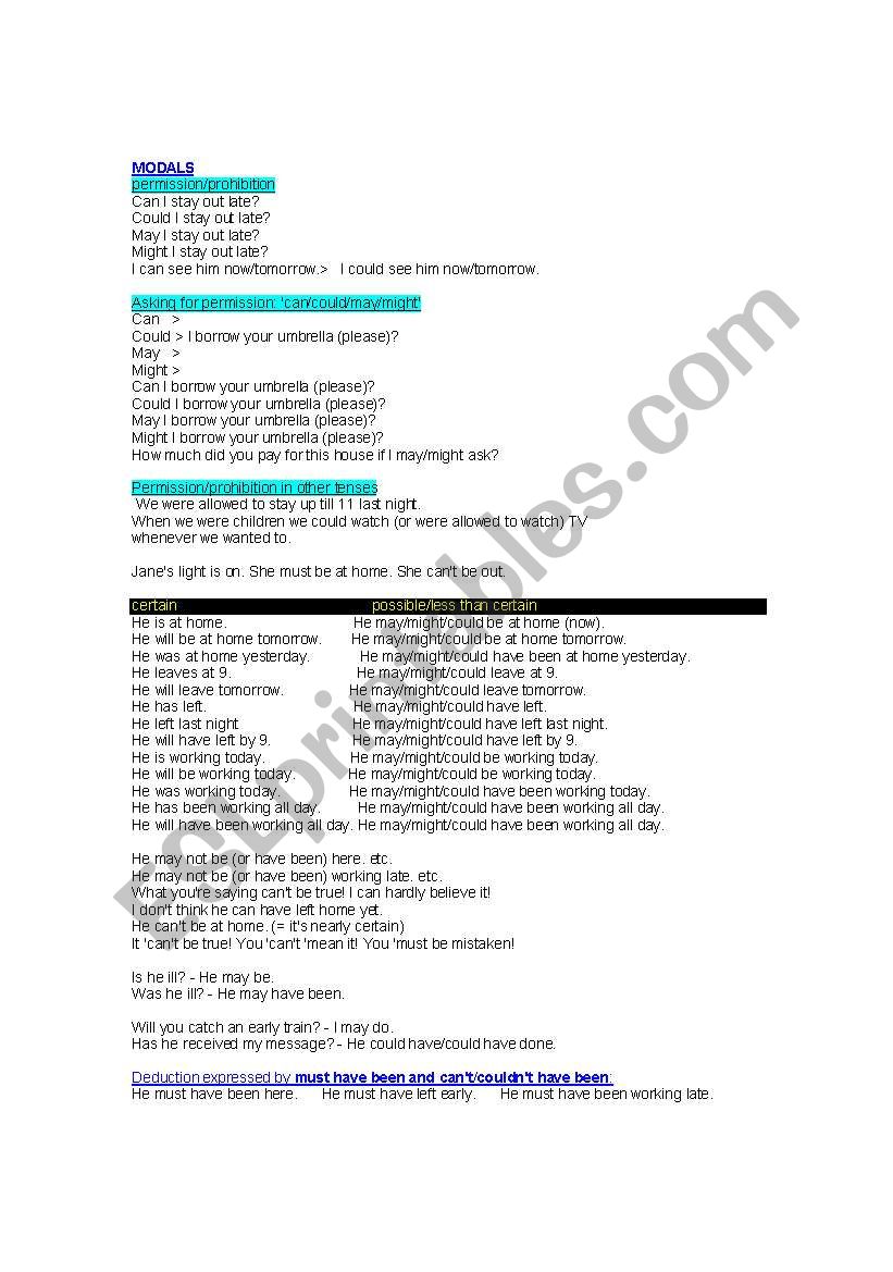 Modals worksheet