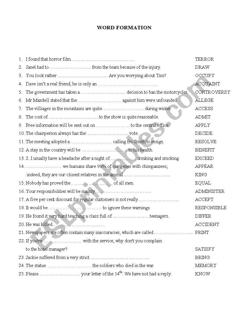 WORD FORMATION worksheet