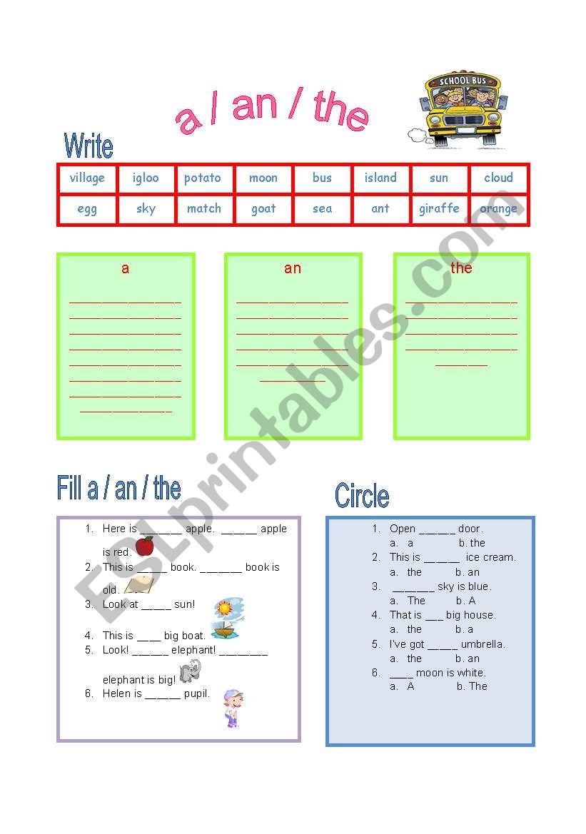 a / an / the worksheet