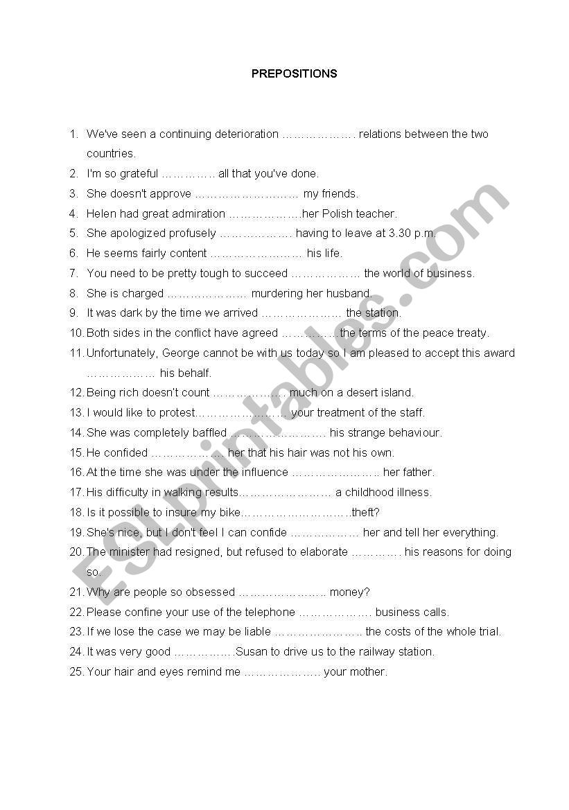 prepositions worksheet