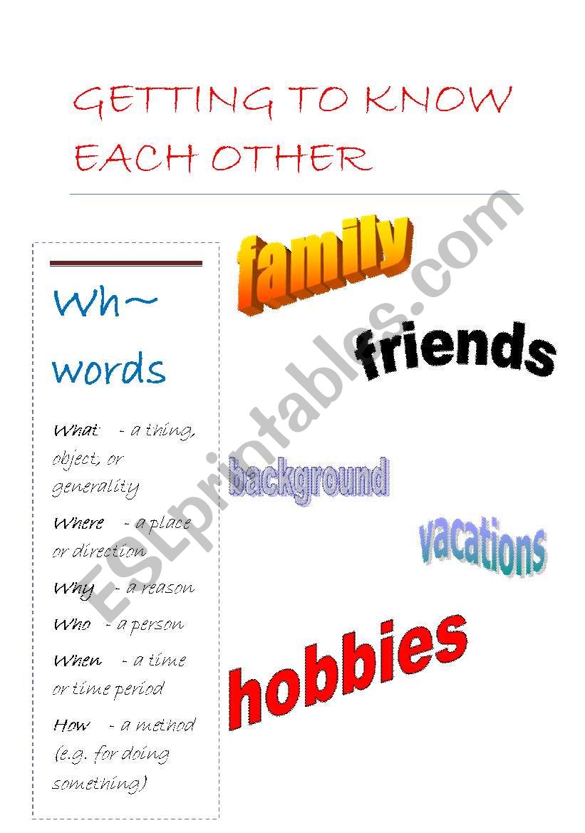 Getting to know each other worksheet