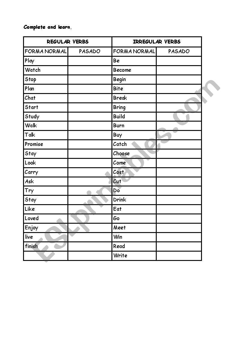 Past simple irregular and regular