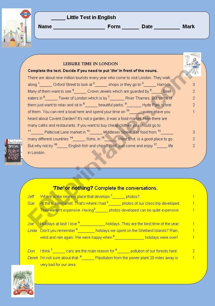  Two small texts  to  practice or test  the use of the  Article Â´TheÂ´