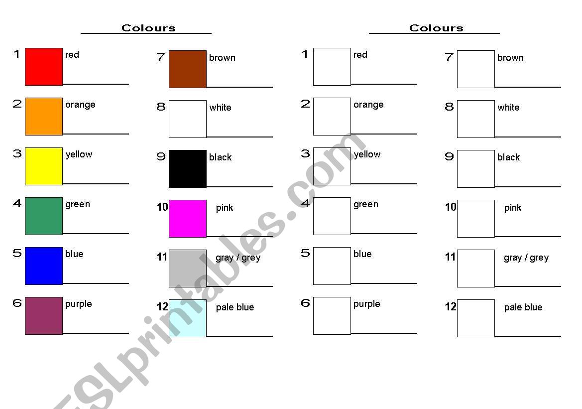 Colours worksheet