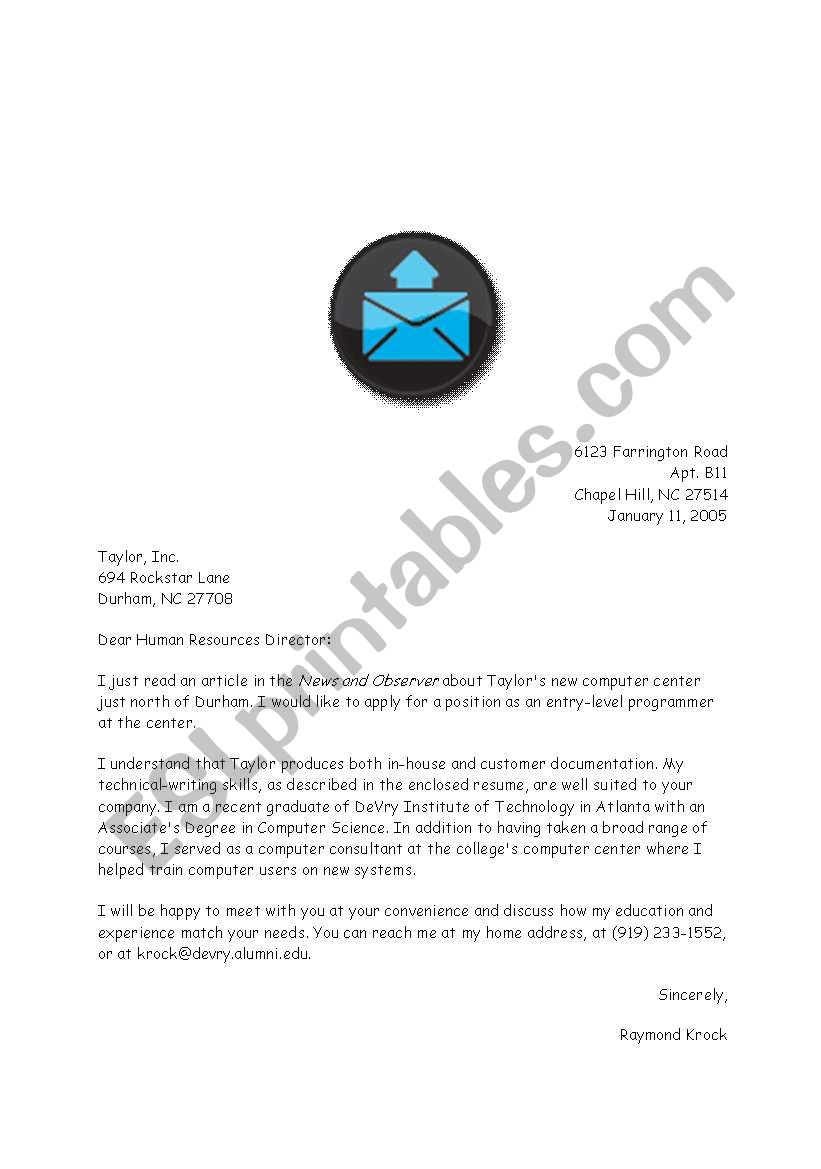 a business letter worksheet