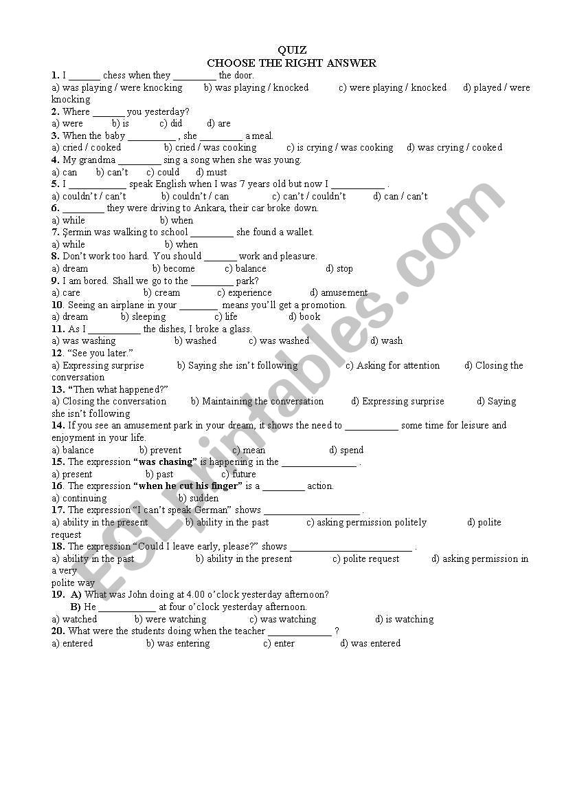 QUIZ worksheet