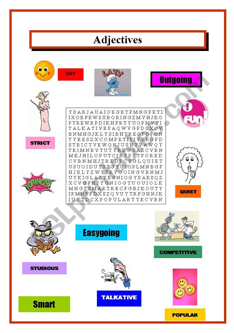 Word Hunt - Adjectives worksheet