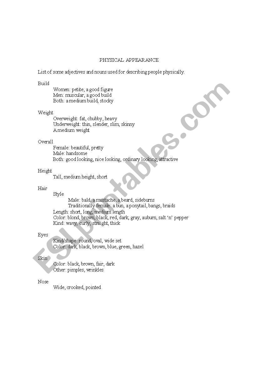 Adjectives for physical description
