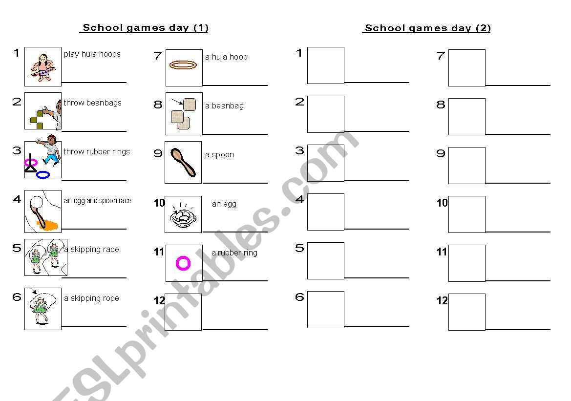 School Games Day worksheet