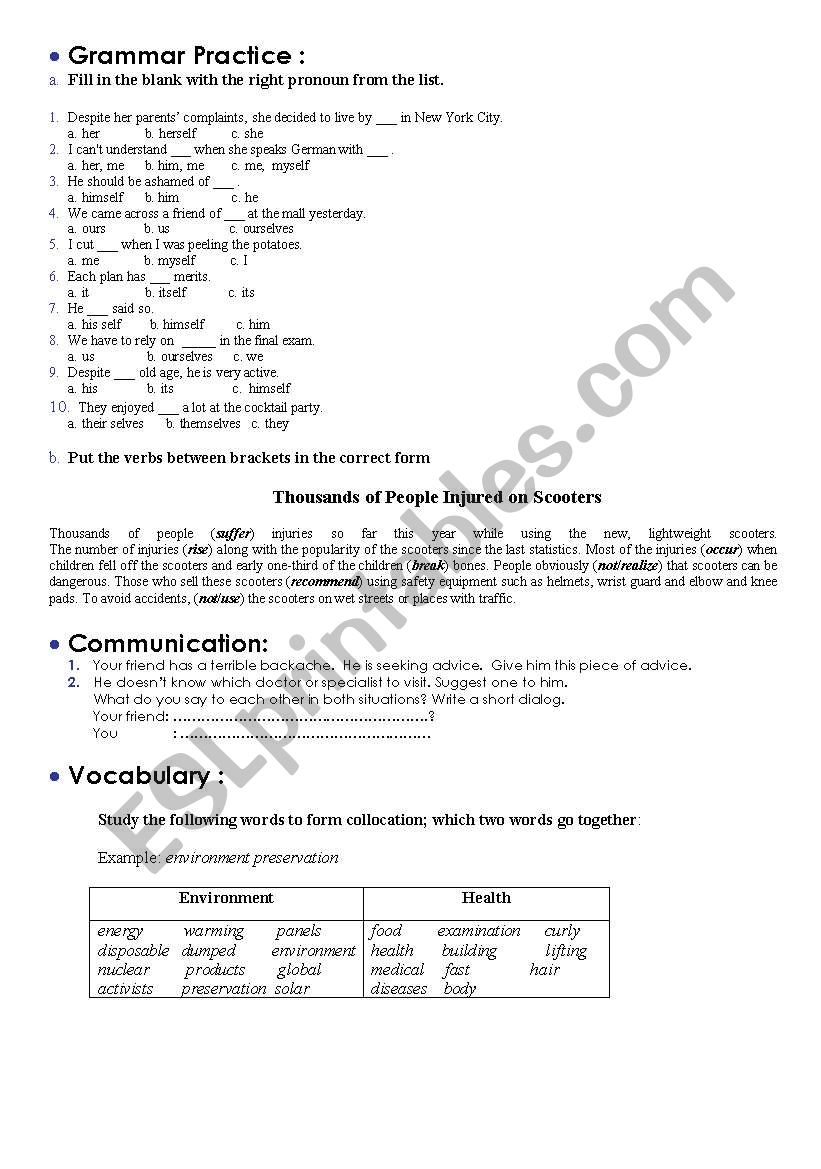 Grammar  -  Vocabulary Advice worksheet