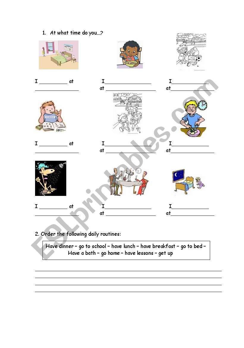 daily routines and time worksheet