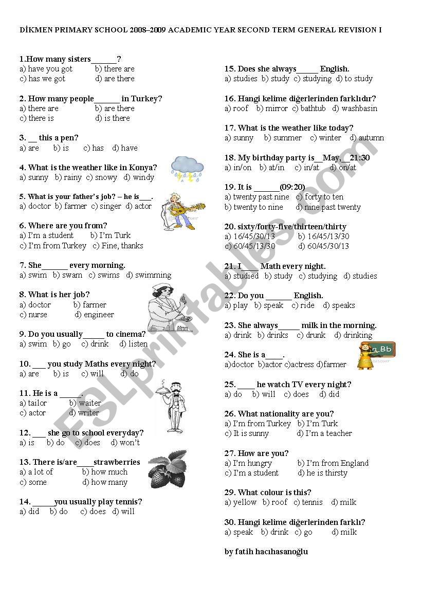 General Revision for 6th Grades-Multiple Choise