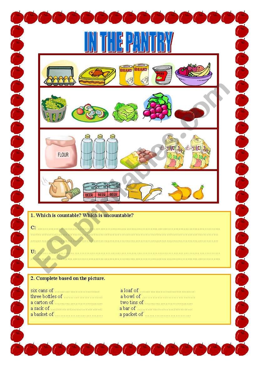 In the pantry -countable or uncountable, containers -2 pages